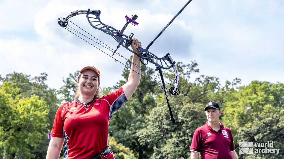 Ella Gibson celebrates winning the World Games in 2022.