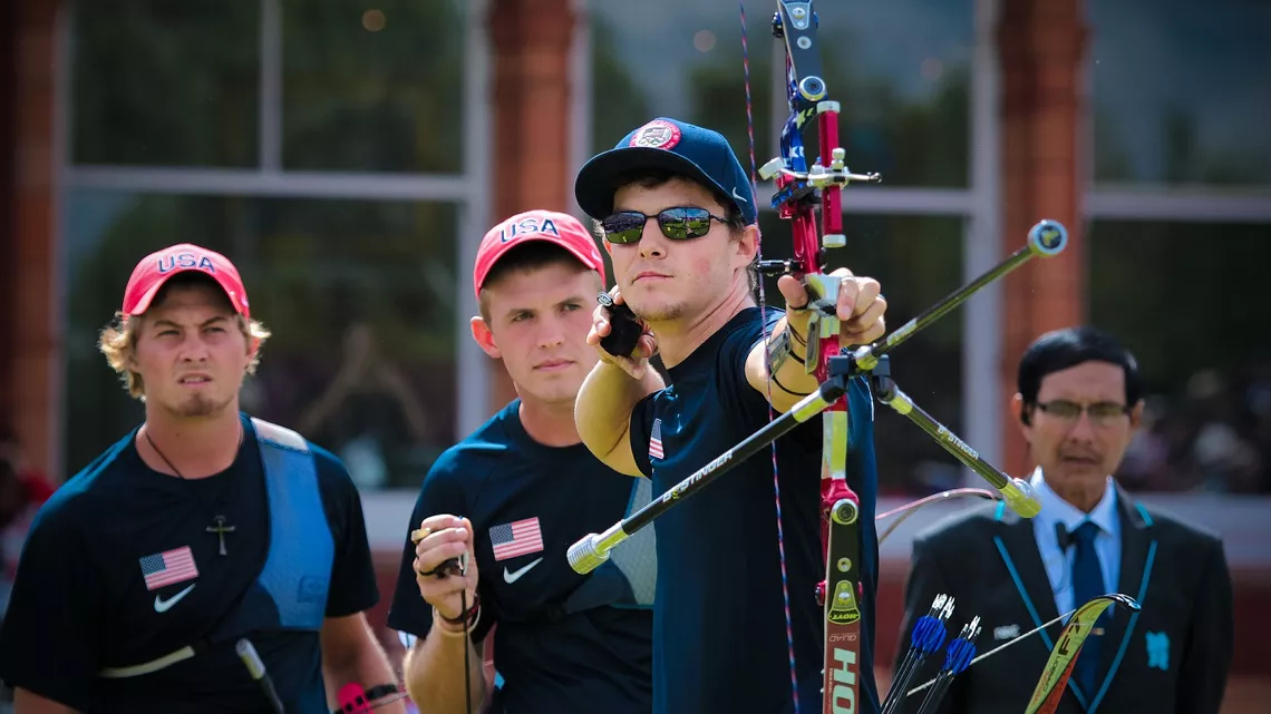 Jacob Wukie shoots at the London 2012 Olympic Games. 