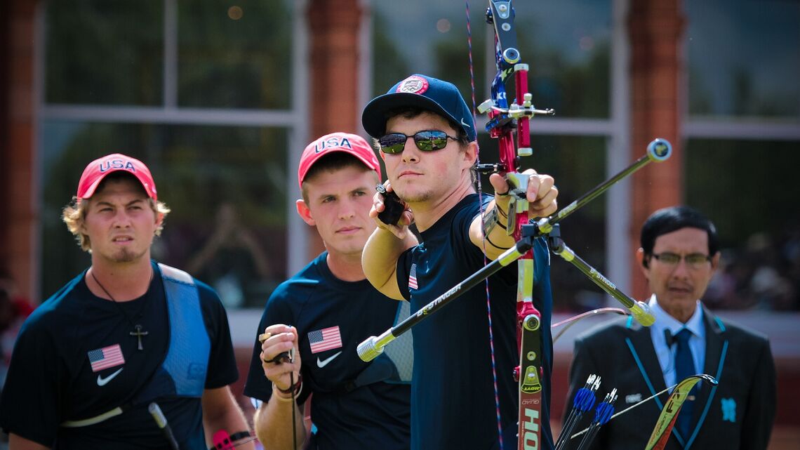 Jacob Wukie shoots at the London 2012 Olympic Games. 