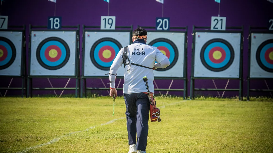 Oh Jin Hyek walks the field at the Tokyo 2020 Olympic Games. 