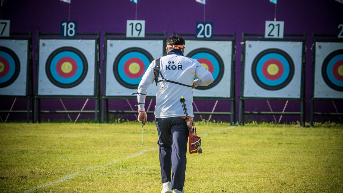 Oh Jin Hyek walks the field at the Tokyo 2020 Olympic Games. 
