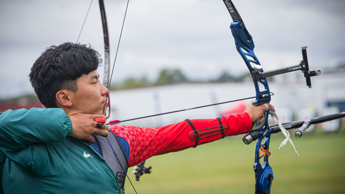 Dashnamjil Dorjsuren shoots at the Yankton 2021 Hyundai World Archery Championships.