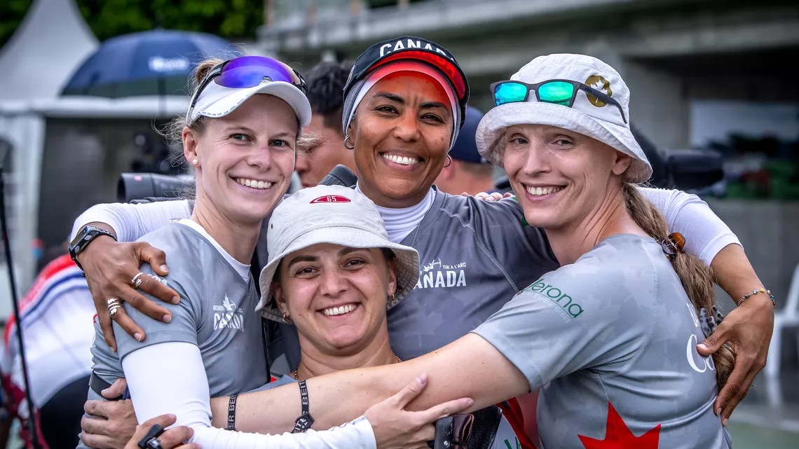 Kristine Esebua with Canadian teammates in Medellin 2023.