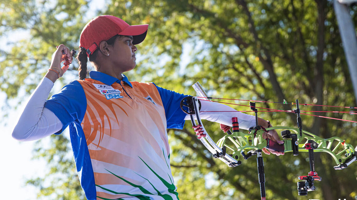 Jyothi Surekha Vennam shoots at the Yankton 2021 Hyundai World Archery Championships.