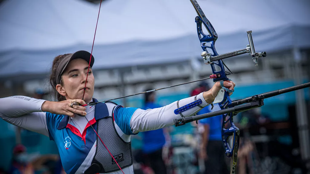 Marie Horackova shoots at the final qualifier for the Tokyo 2020 Olympic Games.