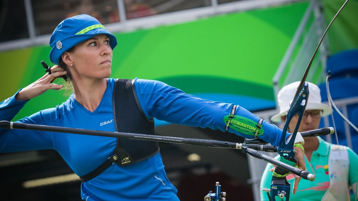 Taru Kuoppa shoots at the Rio 2016 Olympic Games.