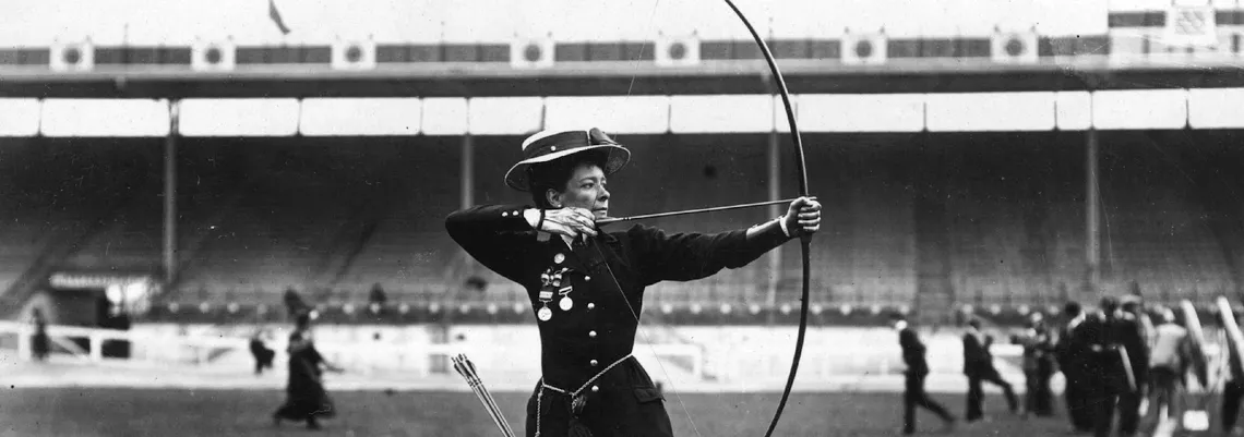 Beatrice Hill-Lowe shooting at the London 1908 Olympic Games.