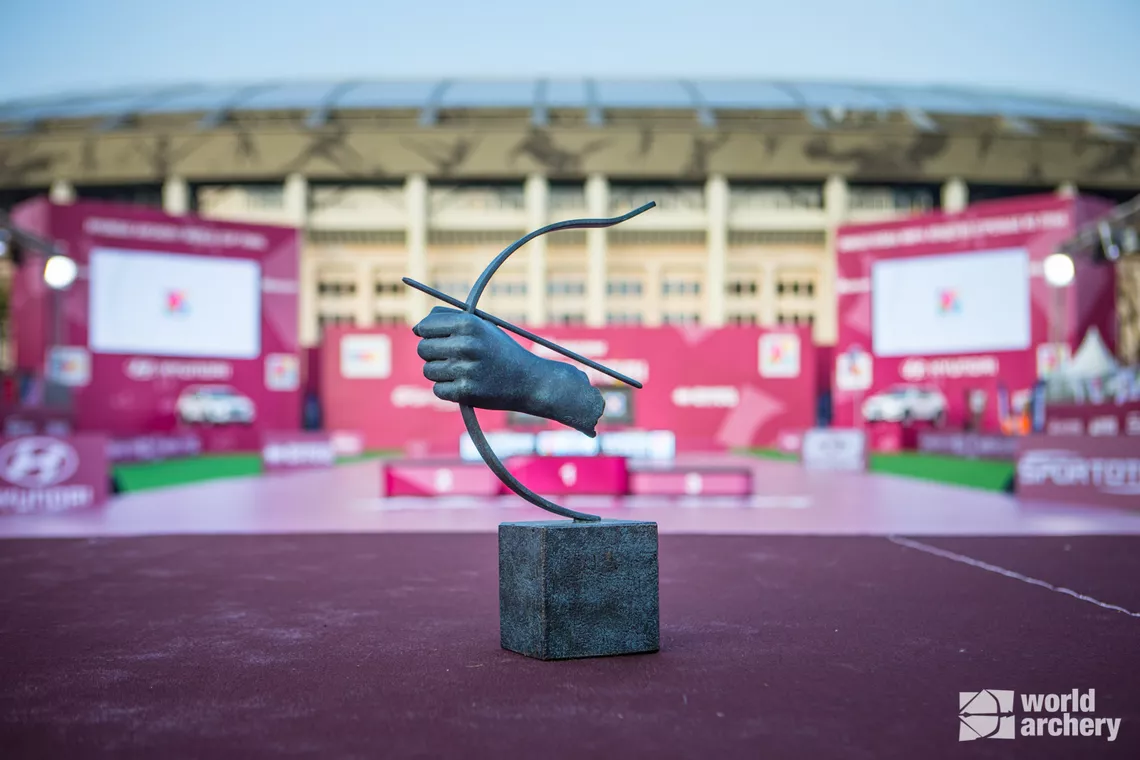 The circuit trophy at the 2019 Hyundai Archery World Cup Final in Moscow.