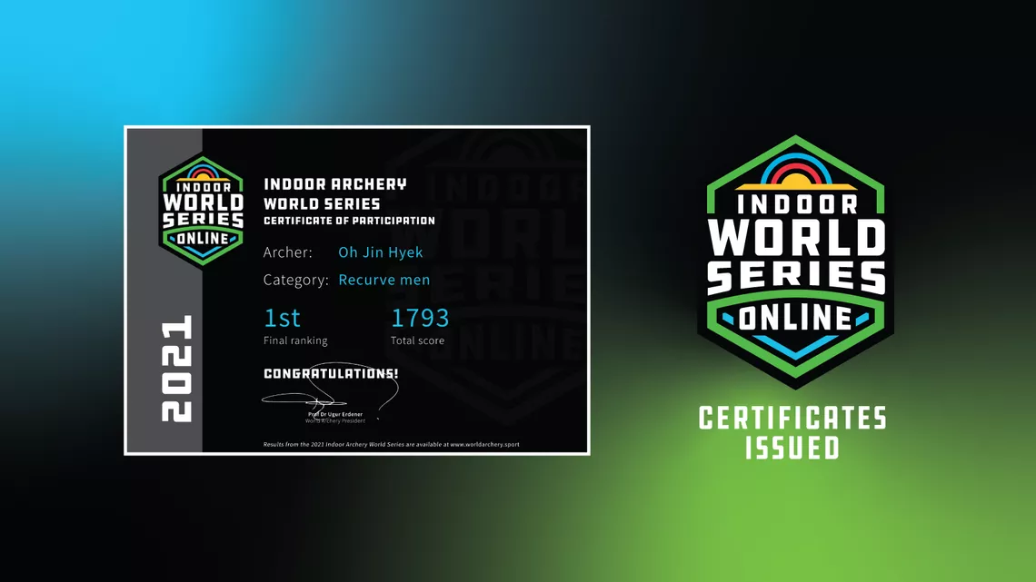 Header with Oh Jin Hyek’s certificate for the 2021 Indoor Archery World Series.