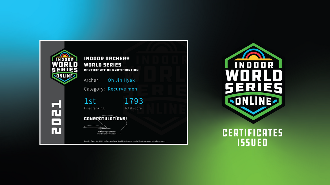 Header with Oh Jin Hyek’s certificate for the 2021 Indoor Archery World Series.