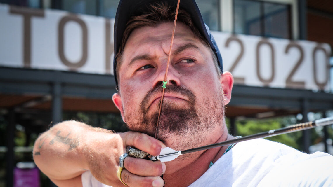 Brady Ellison shoots during practice at the Tokyo 2020 Olympic Games.