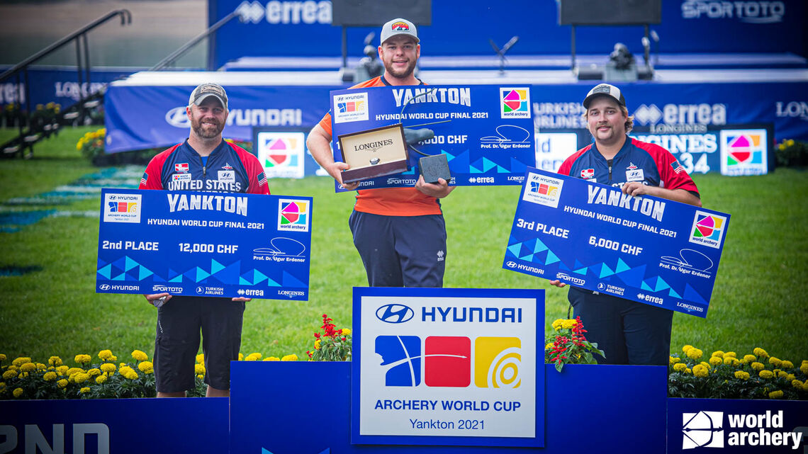 Mike Schloesser on top of the podium at the 2021 Hyundai World Cup Final