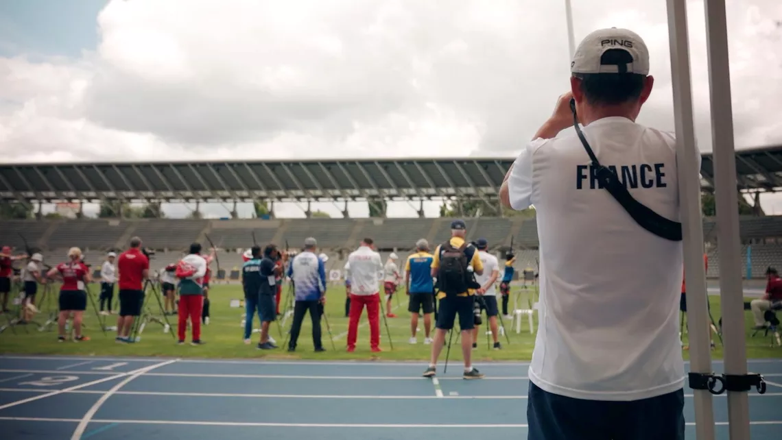 Oh Seok Tek coaches during the Hyundai Archery World Cup stage in Paris.