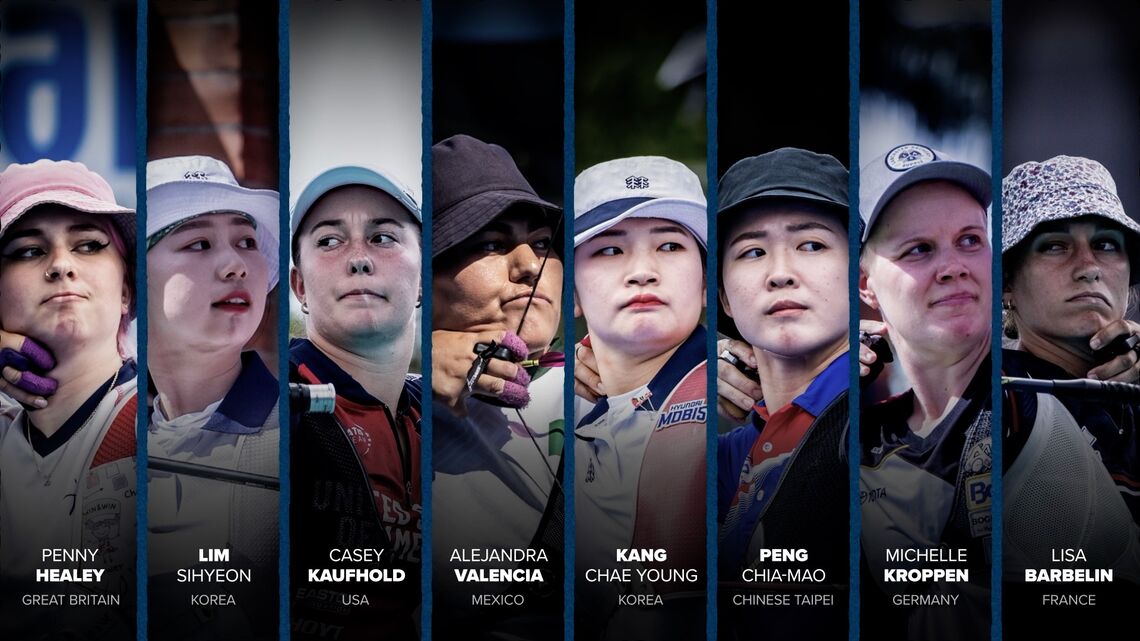 The recurve women’s #EliteEight at the Hermosillo 2023 Hyundai Archery World Cup Final.