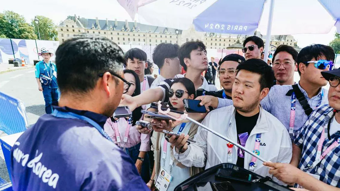 Kim Woojiin is interivewed at the Paris 2024 Olympic Games.