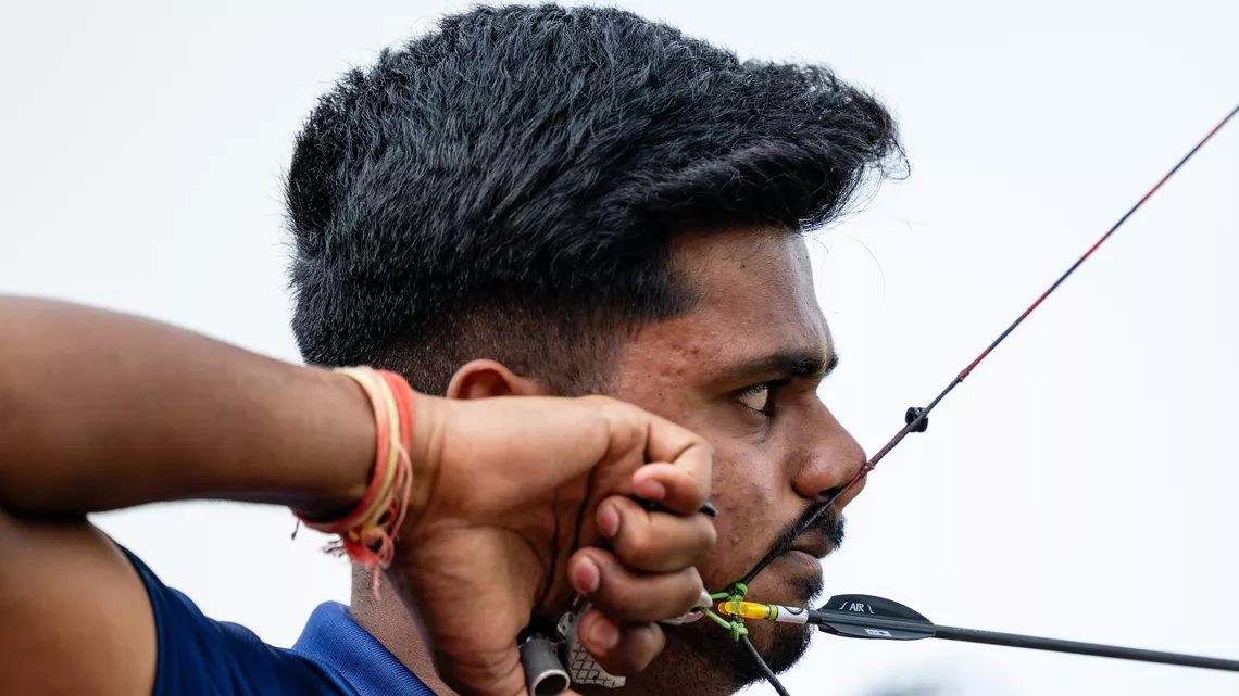 Sahil Rajesh Jadhav aiming. 
