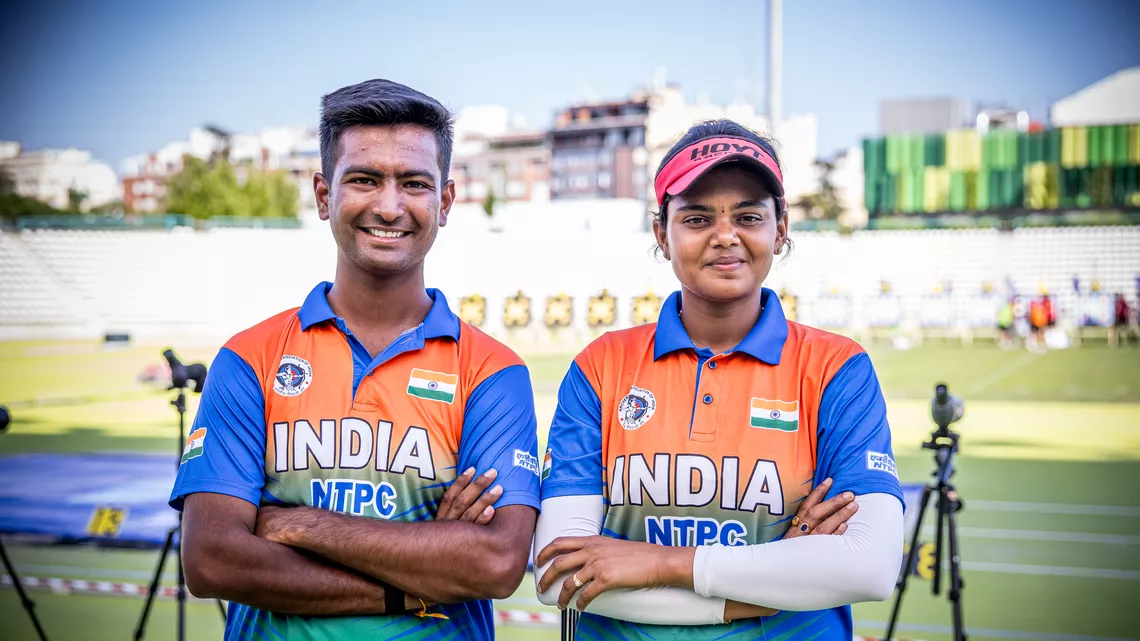 Rishabh Yadav and Jyothi Surekha Vennam posing for photo.