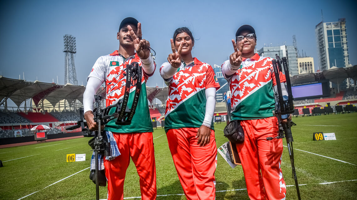 Host Bangladesh reached the compound mixed team gold medal match at Dhaka 2025 Asian Archery Championships.