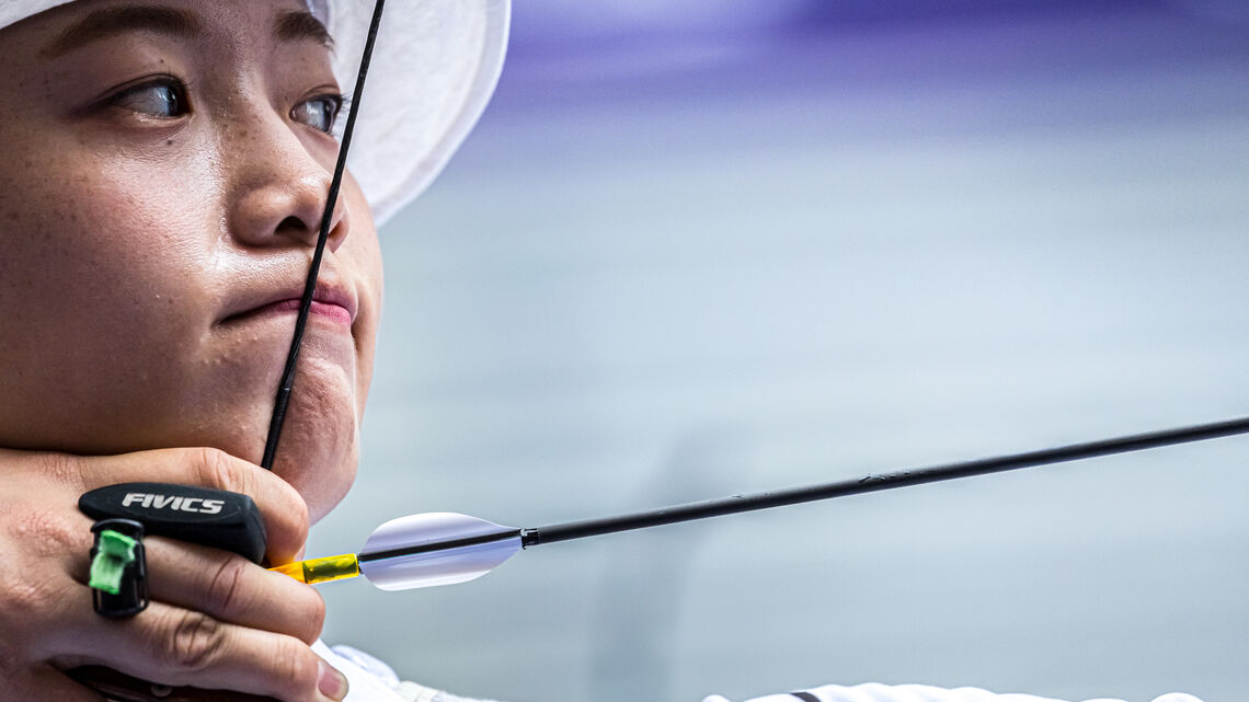 Waka Sonoda shooting at the Tlaxcala 2024 Hyundai Archery World Cup Final.