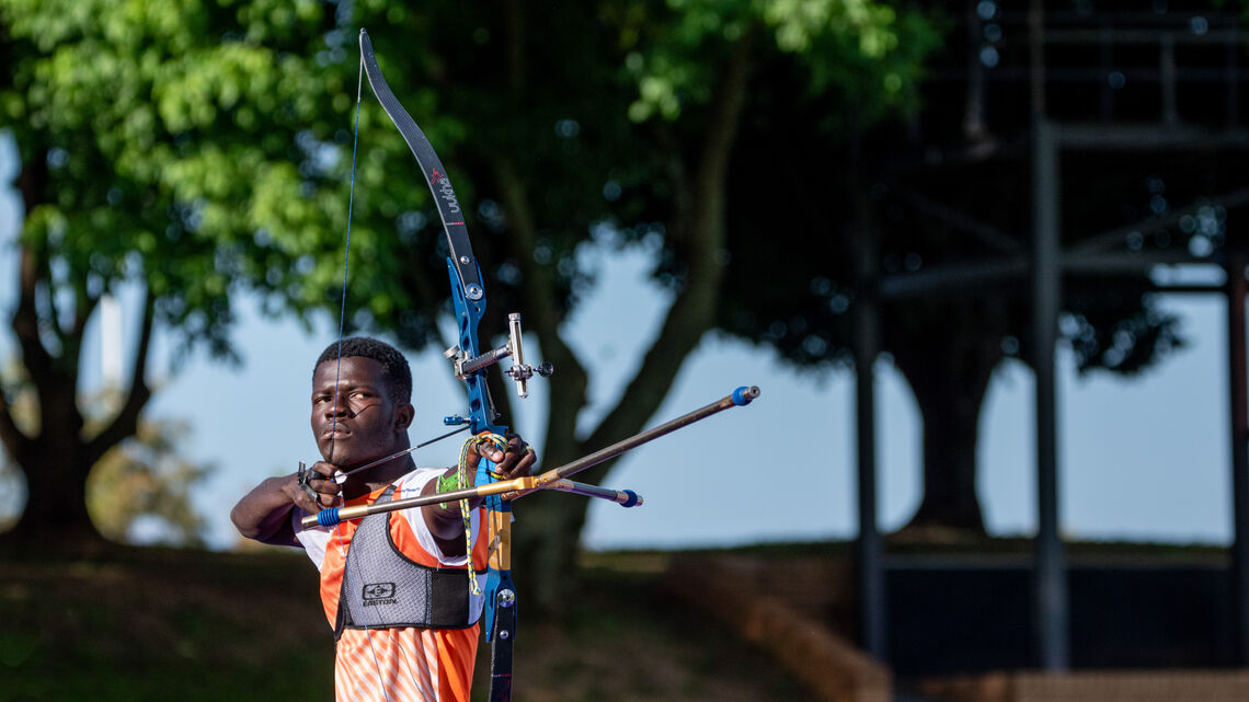 Franck Eyeni aiming.
