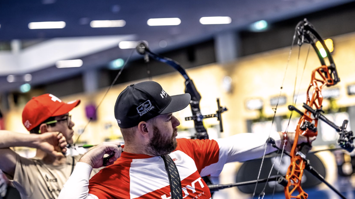 Mike Schloesser shooting at the World Archery Centre.