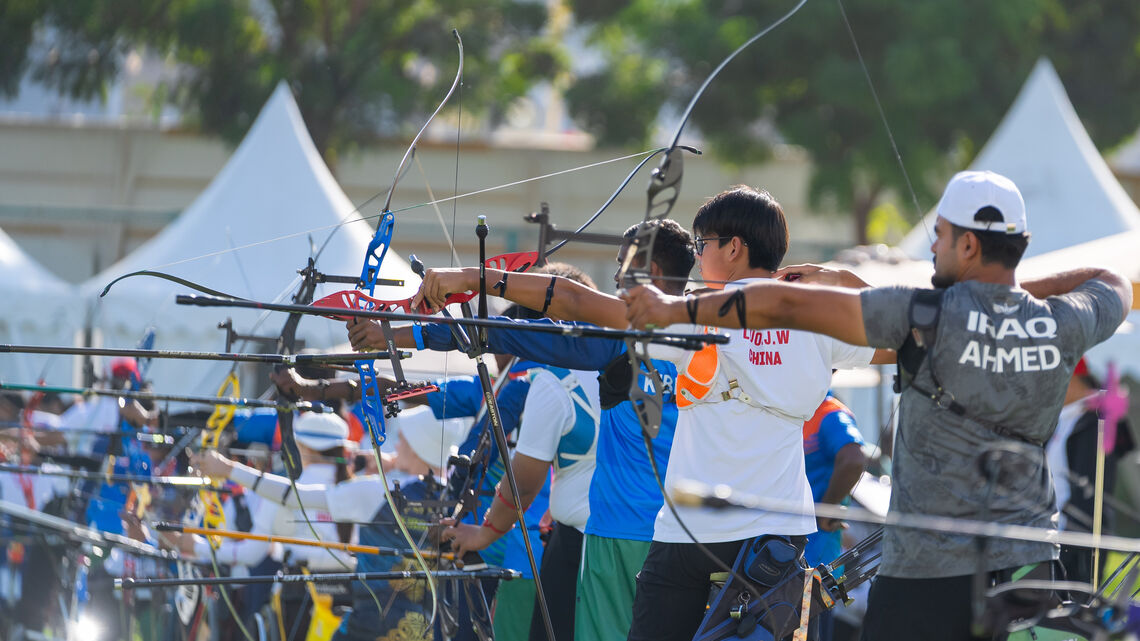 Shooting line during official practice at Dubai 2025 Asian Youth Para Games.