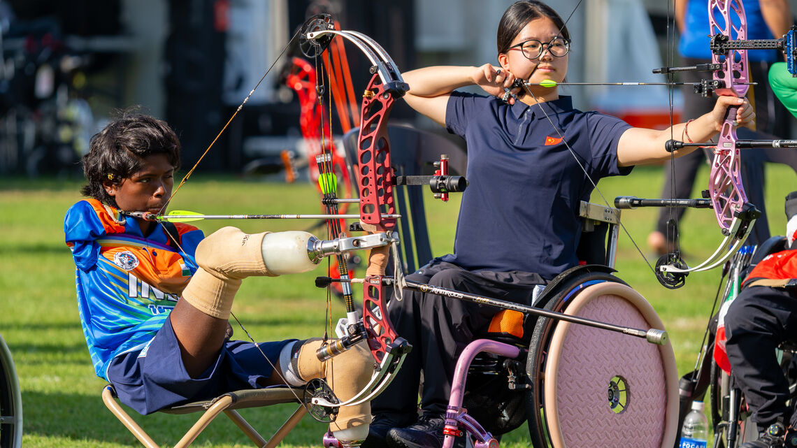 Archers in action in Dubai 2025 Asian Youth Para Games.