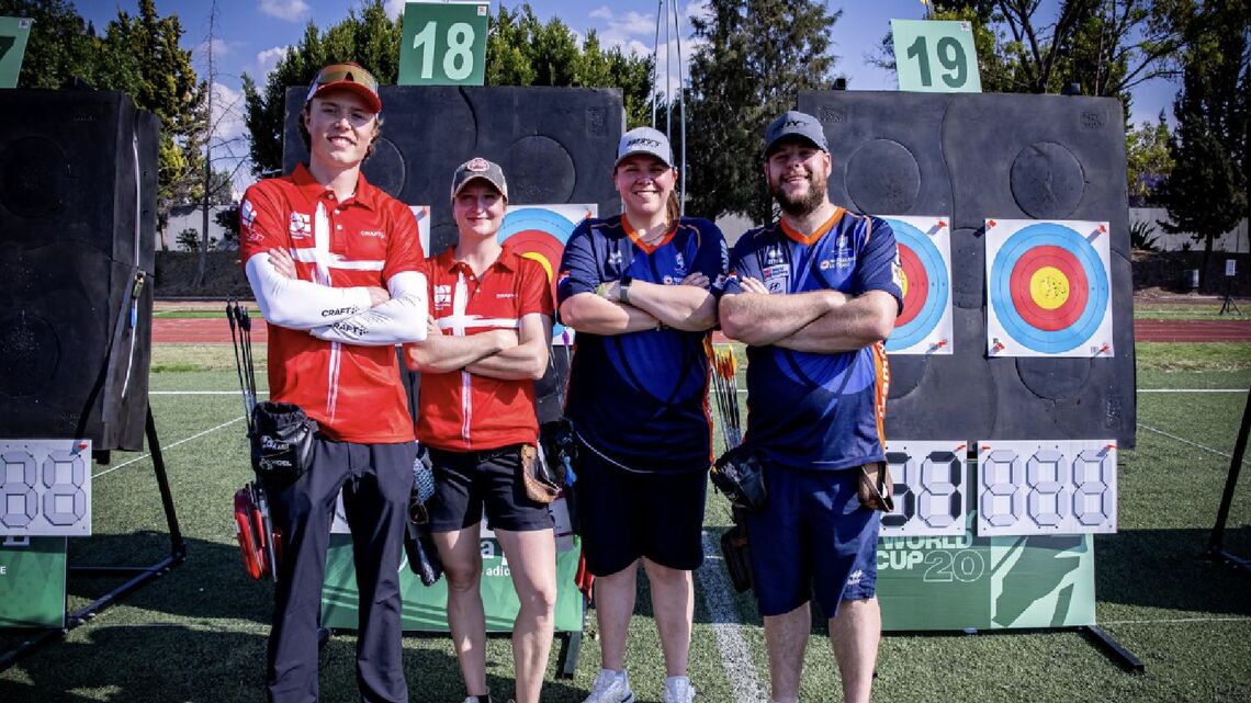Mathias Fullerton and Tanja Gellenthien of Denmark with Sanne de Laat and Mike Schloesser of Netherlands at the target.