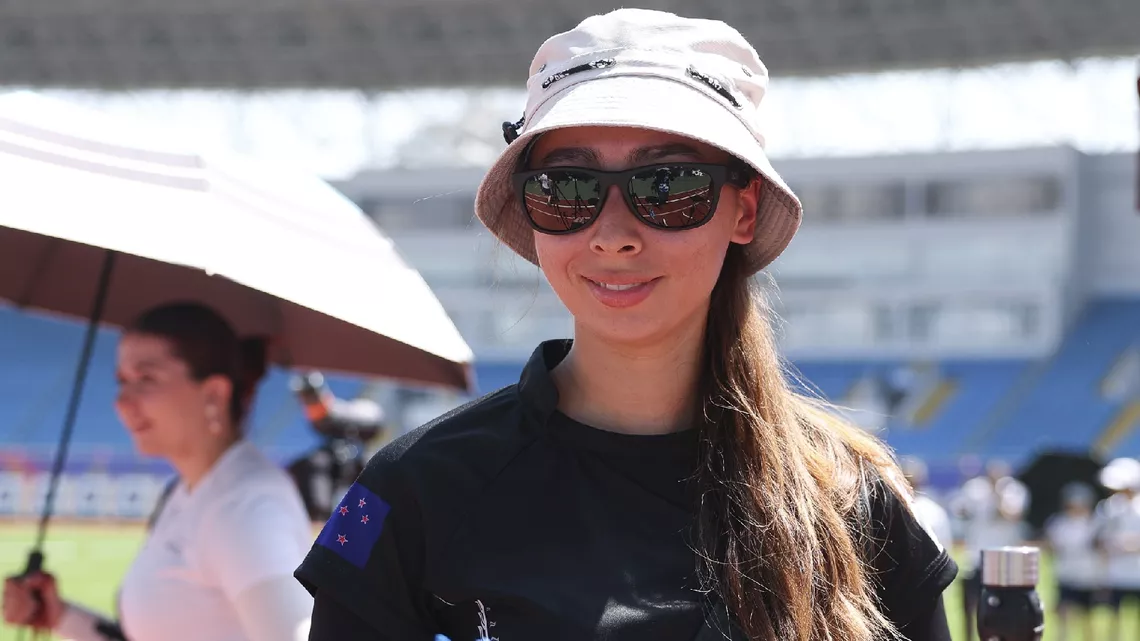 Julia Harrison smiling at camera during official practise of Shanghai 2026.