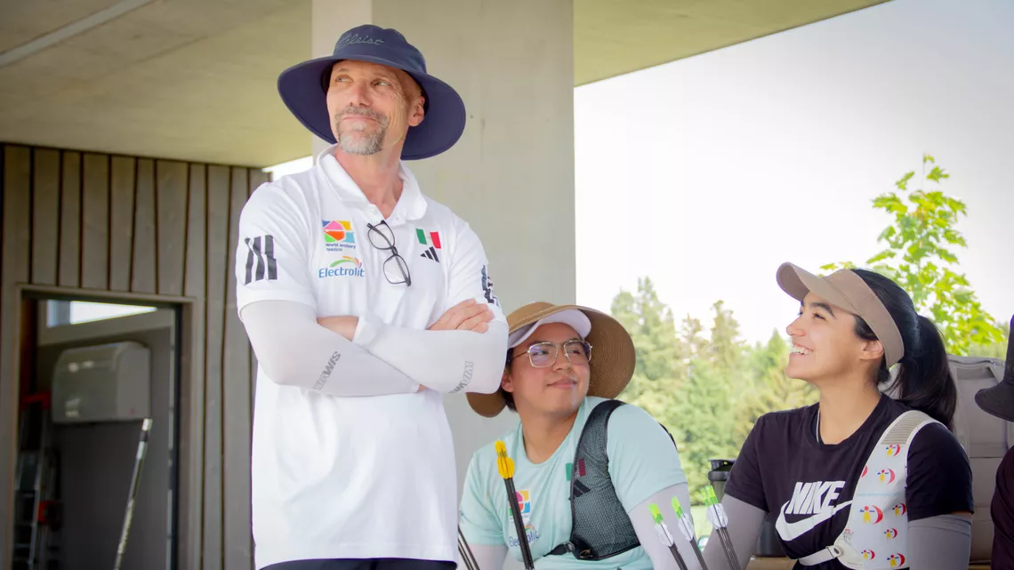 Marc Dellenbach leading Mexican team at training camp in World Archery Excellence Centre in Lausanne.