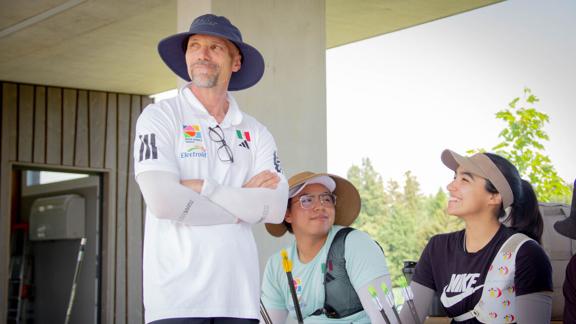 Marc Dellenbach leading Mexican team at training camp in World Archery Excellence Centre in Lausanne.