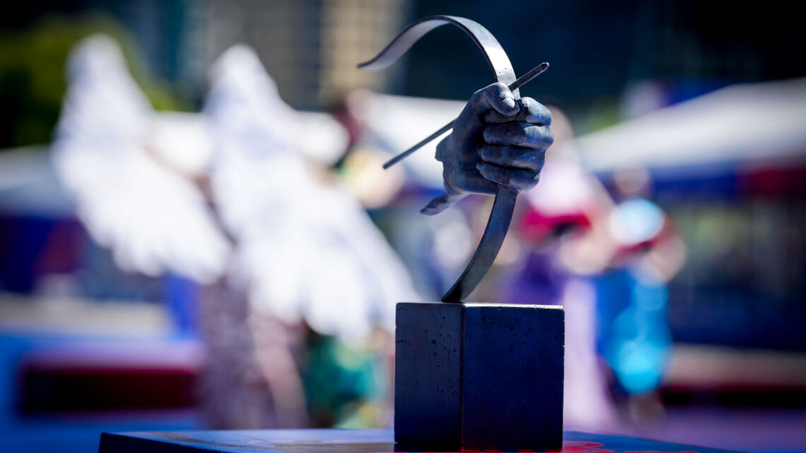 The Hyundai Archery World Cup trophy on show.