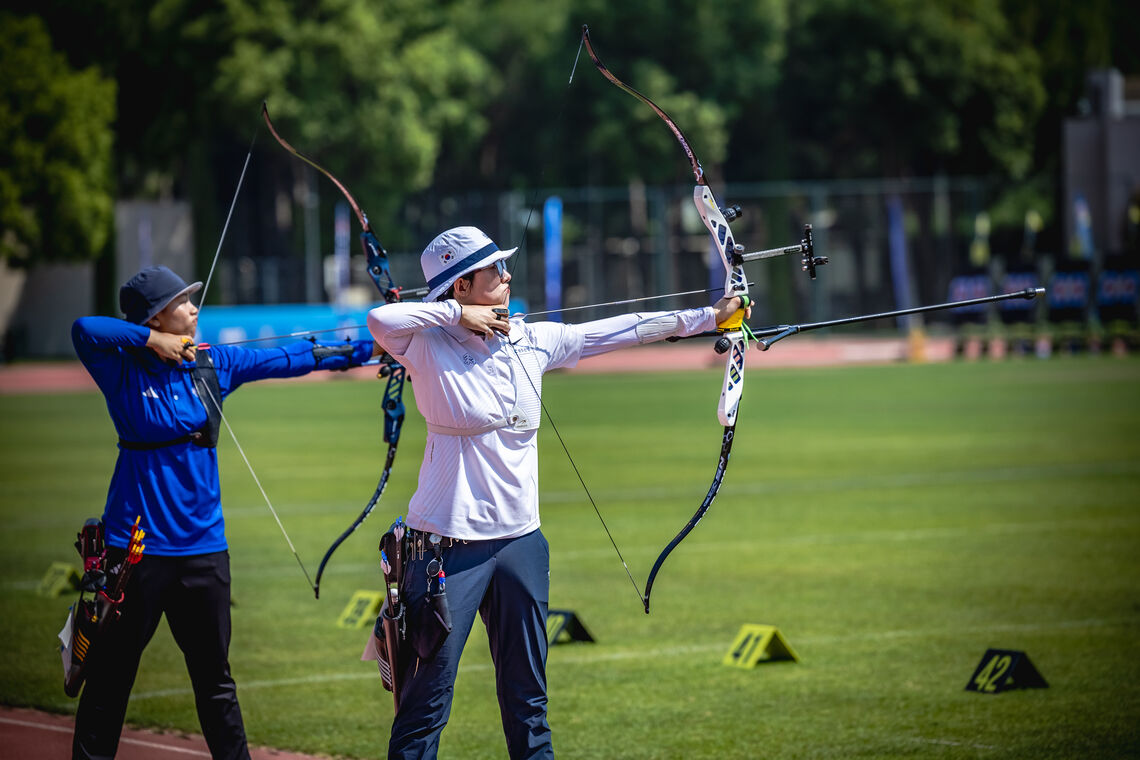 An San aiming during a match at Antalya 2026.