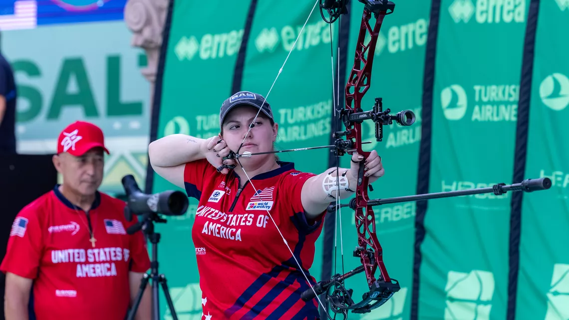 Alexis Ruiz shooting at the Saltillo 2026 Hyundai Archery World Cup Final.