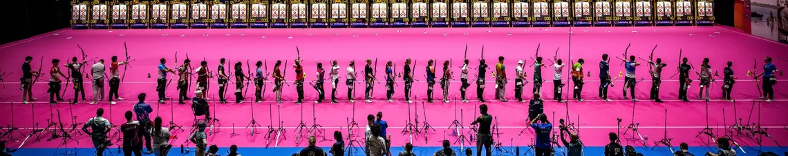 Shooting line at Nimes 2026 Indoor World Series.