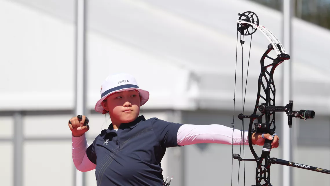 Kang Yeonseo just after release in the compound women Asian Games bronze match.