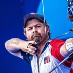 Brady Ellison shooting at Paris 2024 Olympics.