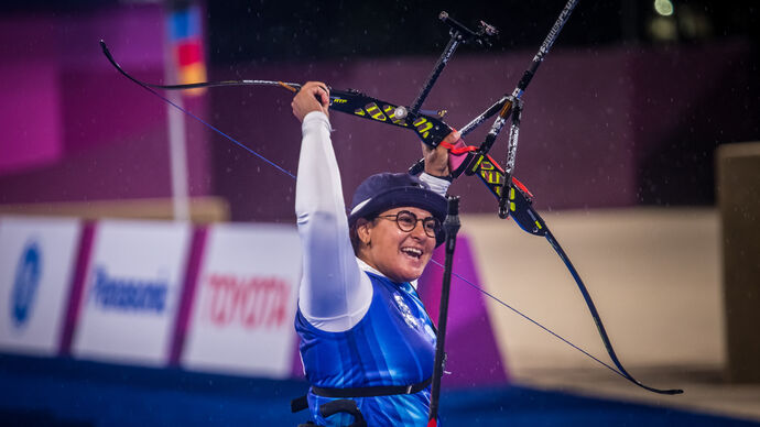 Zahra Nemati celebrates winning the Tokyo 2020 Paralympic Games.