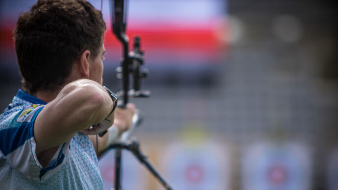 Nicholas D’Amour shoots during the final qualifier for the Tokyo 2020 Olympic Games.