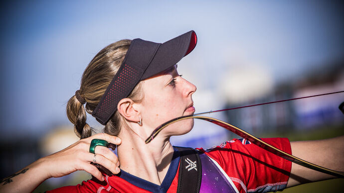 Bryony Pitman shoots during practice at the world field championships.