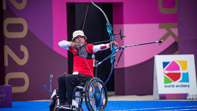Para archer shoots at the Tokyo 2020 Paralympic Games.