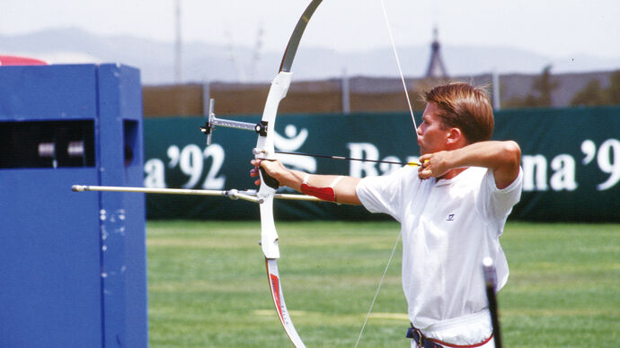 Seb Flute shoots at the Barcelona 1992 Olympic Games.