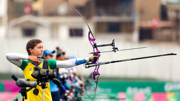 Ana Machado shoots at the Pan American Games in 2019.