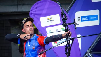 Adrian Munoz shoots at a world ranking event in Medellin in November 2021.