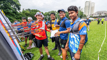 Archers at the target during the Asia Cup in Singapore in 2023.