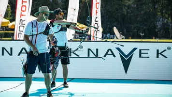 Recurve men at the European Championships in 2021.