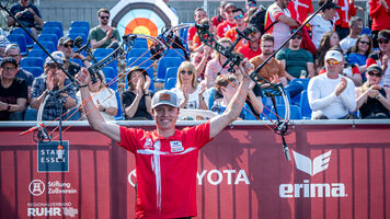 Mathias Fullerton celebrates winning the 2024 European Championships.