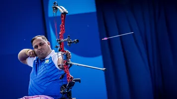 Rakesh Kumar shooting at Paris 2024 Paralympic Games.