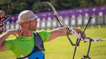 Dejan Fabcic shoots at the Tokyo 2020 Paralympic Games.
