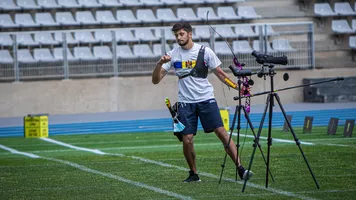 Dan Olaru celebrates winning an Olympic quota place for Moldova.